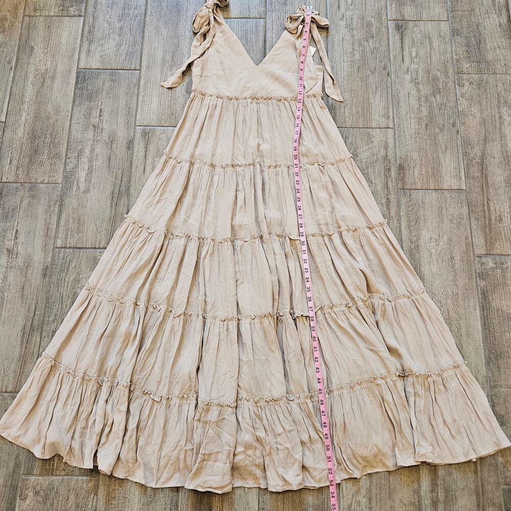 Love Bonito Dress Womens XS US 2 Tiered Maxi Bow Ribbon V Neck Nude Cream NEW - Picture 2 of 10